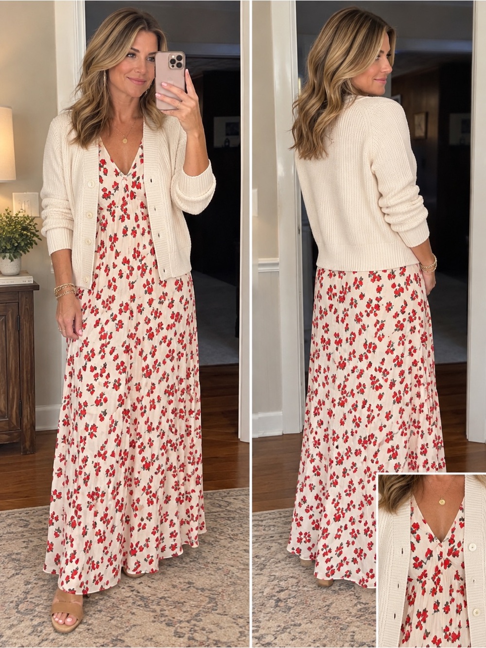 Z Supply Cream Maxi Dress with Red Floral Print